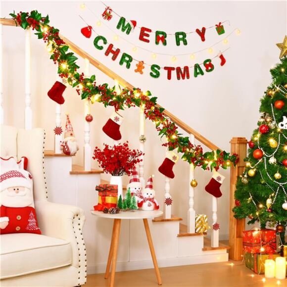 5.6Ft Christmas Holly Red Berry Realistic Garland for Indoor/Outdoor Decor - Picture 5 of 8